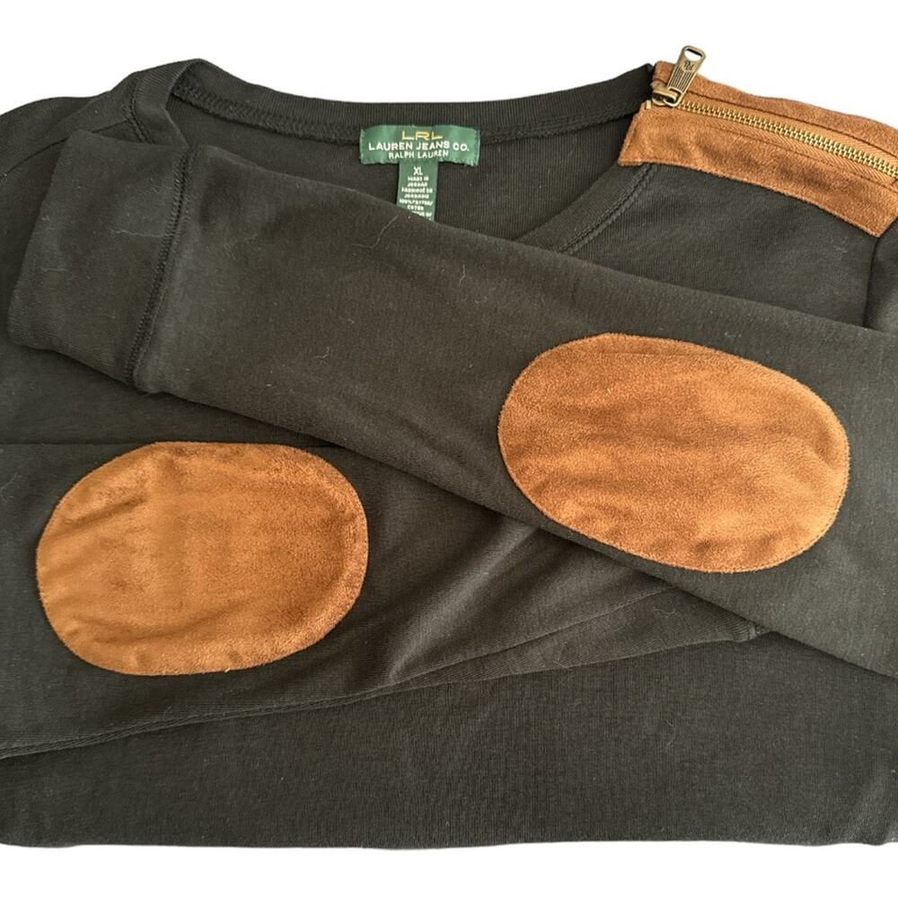 Lauren Jeans Co Black Cotton Suede Trim Top Size M - Picture 7 of 9